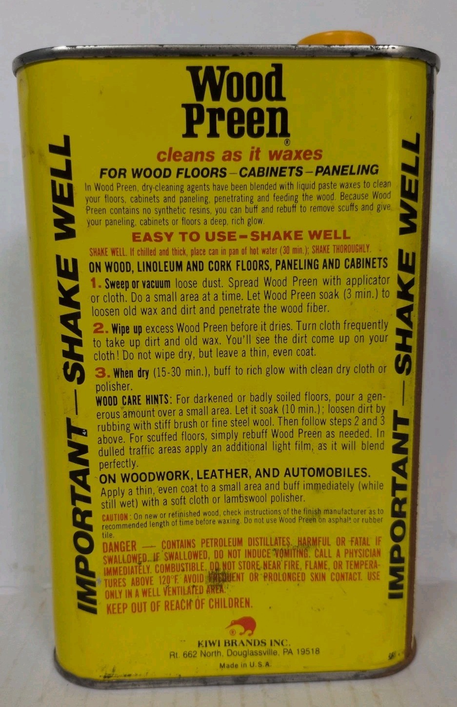 Vtg Wood Preen Floor Cleaner Wax Liquid 32oz 1 QT Discontinued Advertising Tin