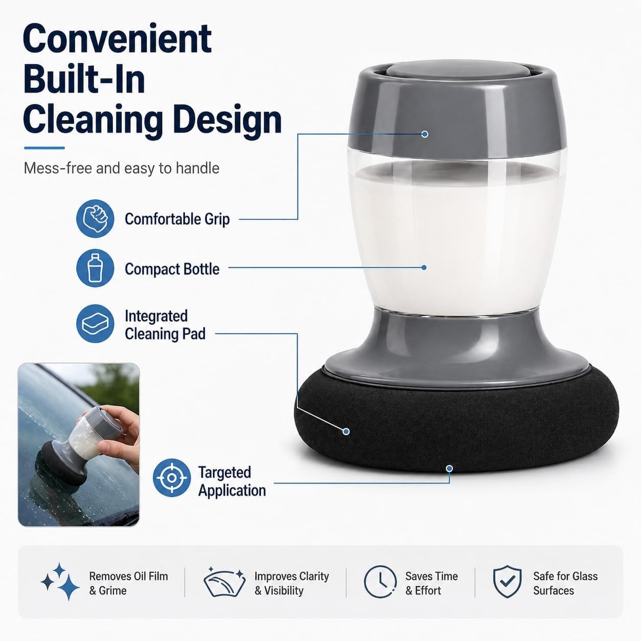Luxury 2-in-1 Windshield Cleaner with Built-in Reservoir for Crystal Clarity