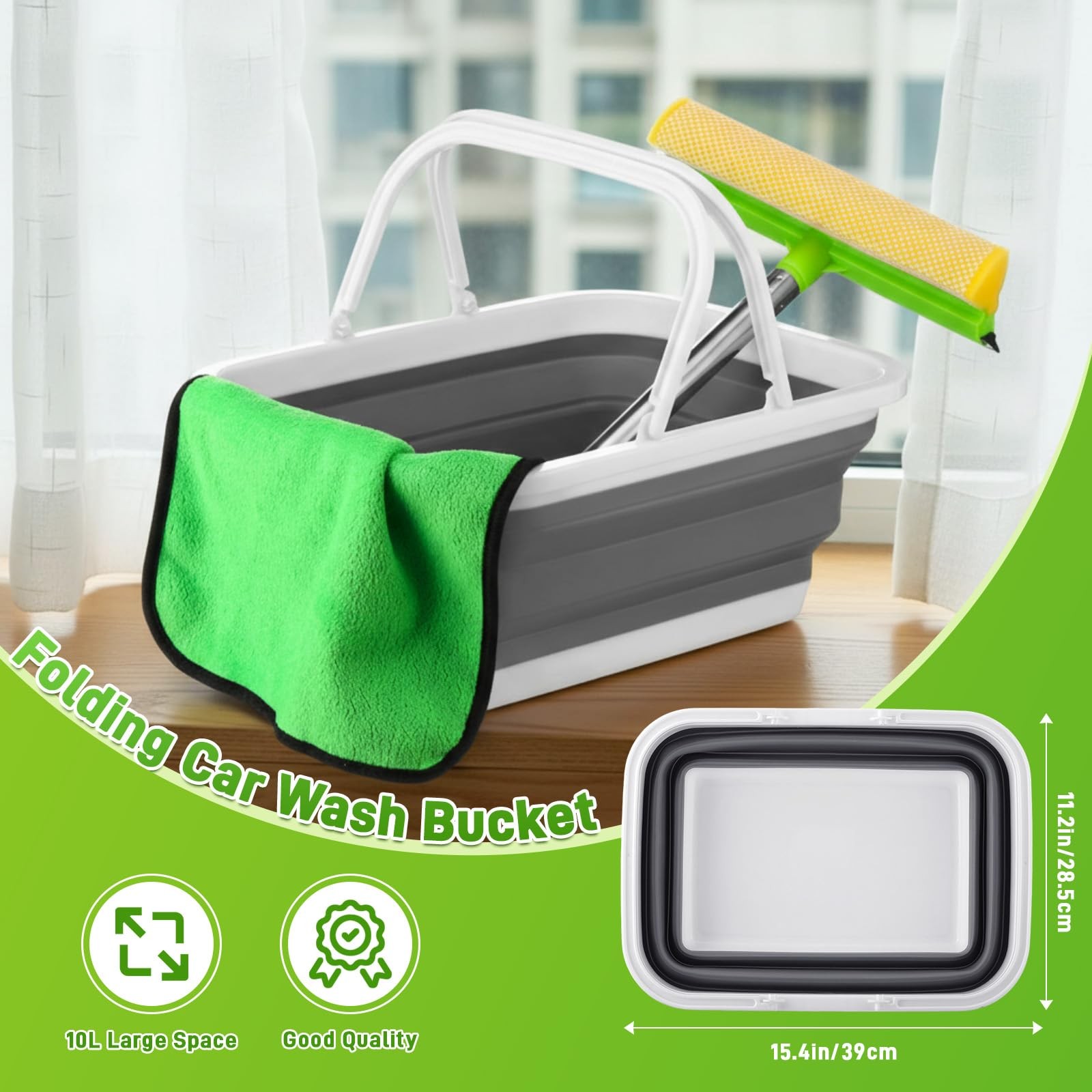 7 Pcs Windshield Car Squeegee and Collapsible Washing Bucket Combo Set 2 in 1…