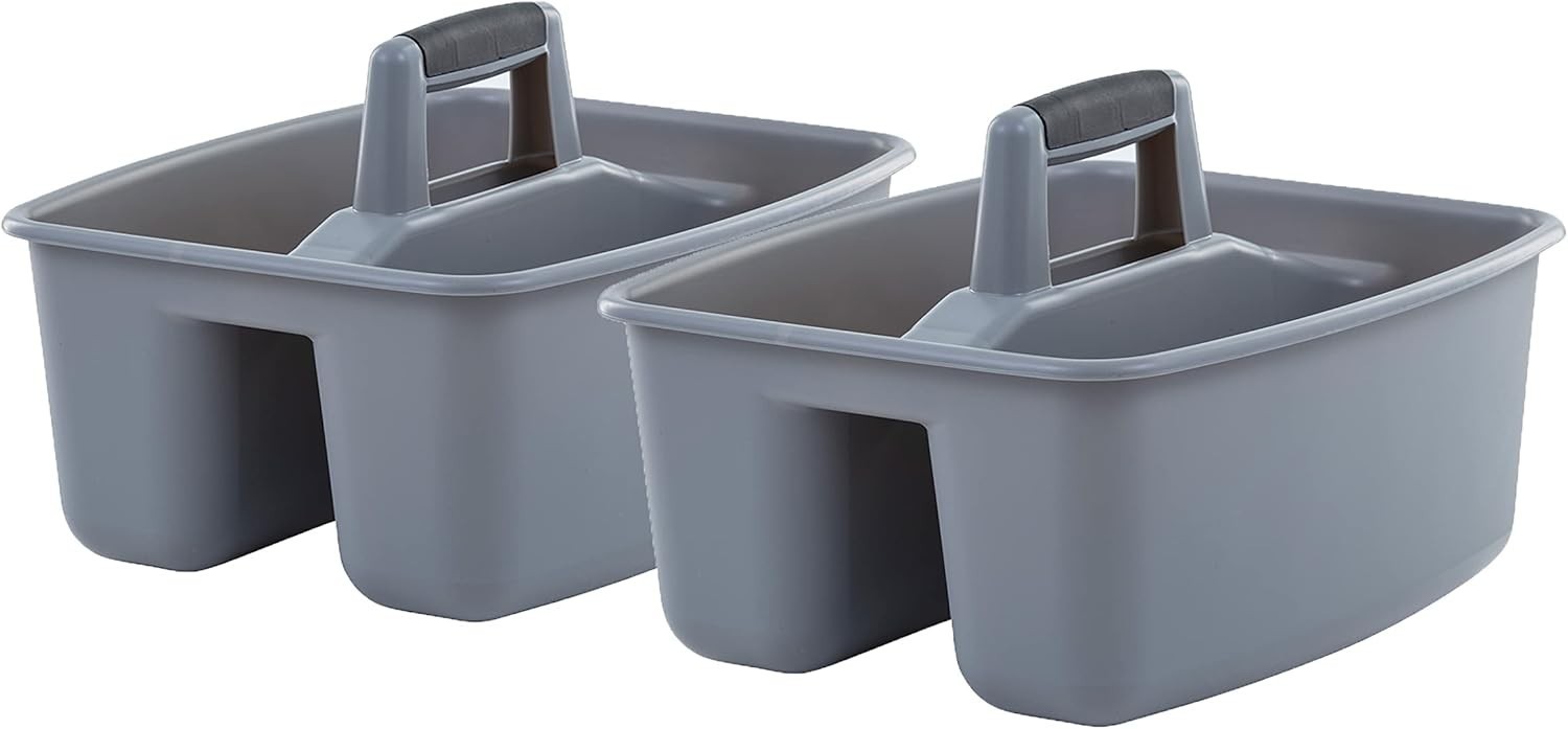 Versatile Grey/Black Cleaning Caddy – 2 Compartments for Indoor and Outdoor Use