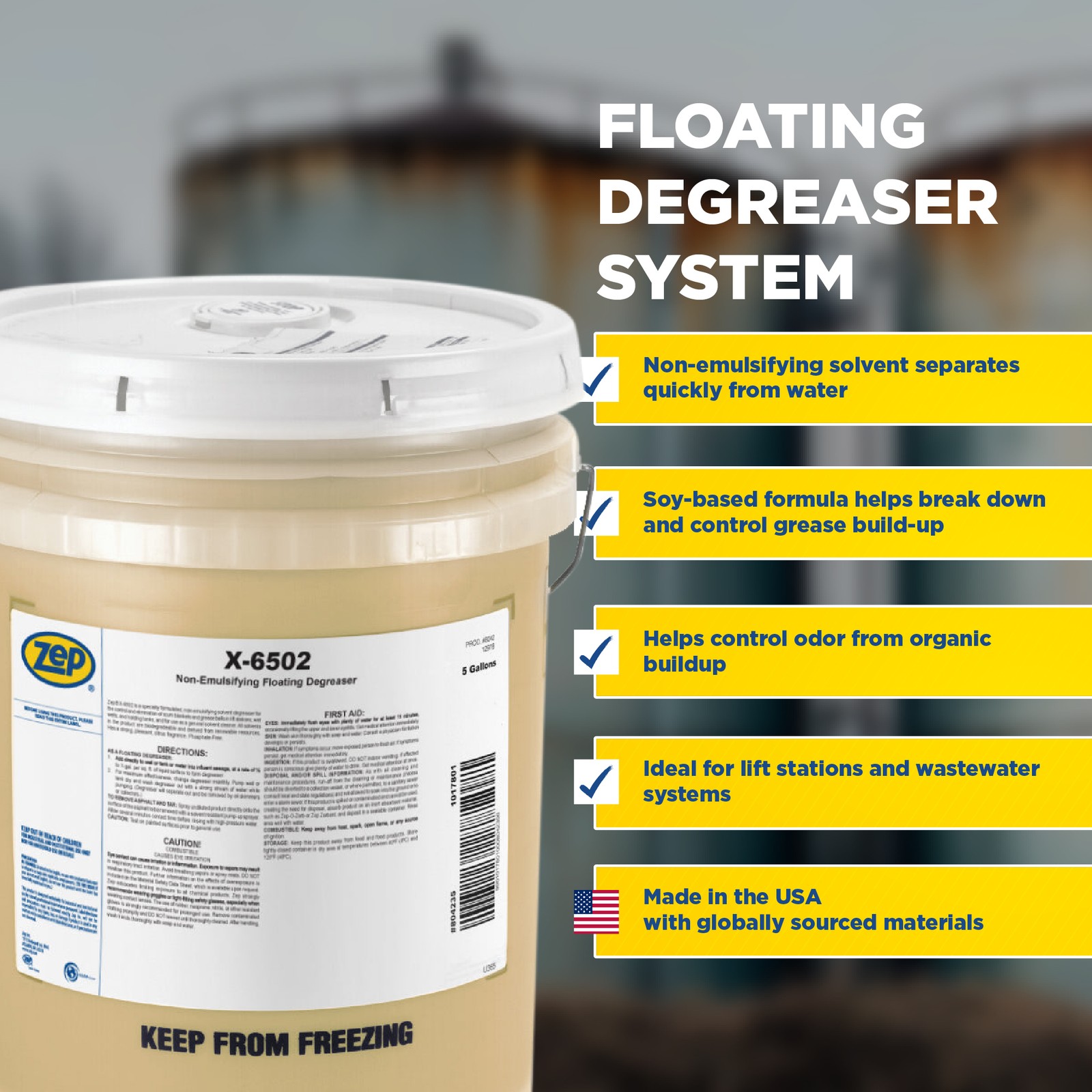 Zep X-6502 Soy Floating Degreaser 5 Gallon 1 Pail 575735