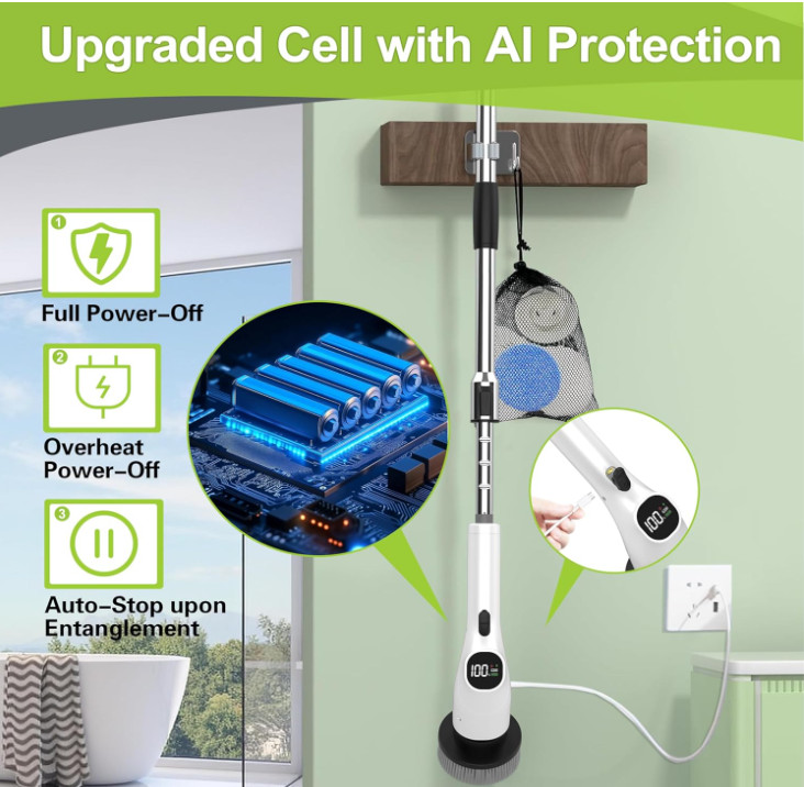 WKY-Electric Spin Scrubber – 10-in-1 Cordless Shower Scrubber & Cleaning Brush w