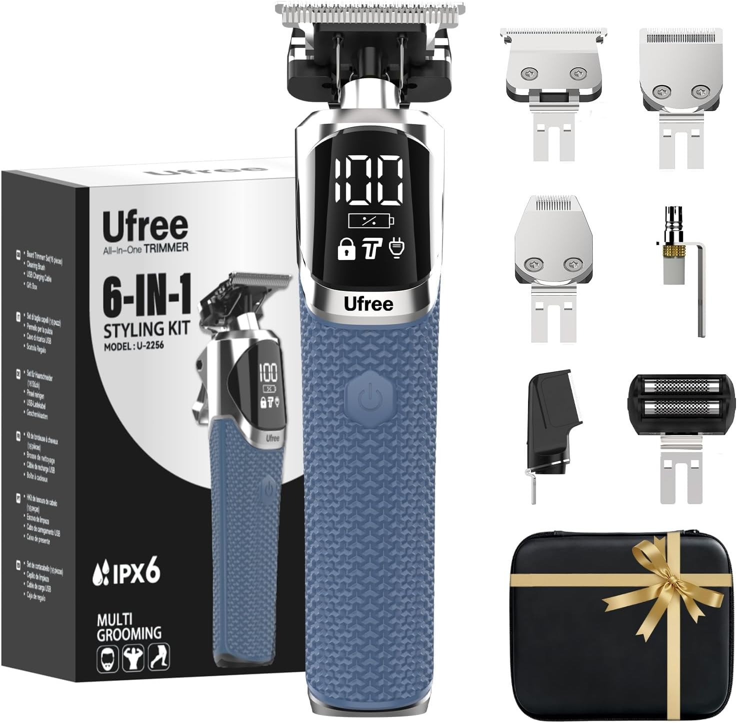 Ufree 6-in-1 Professional Beard Trimmer for Men, IPX6 Waterproof Electric Shav