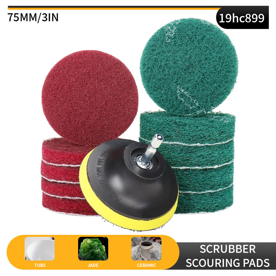 11PC 3″ Drill Power Brush Scouring Pad Tile Power Car Scrubbing Pad Cleaning Kit