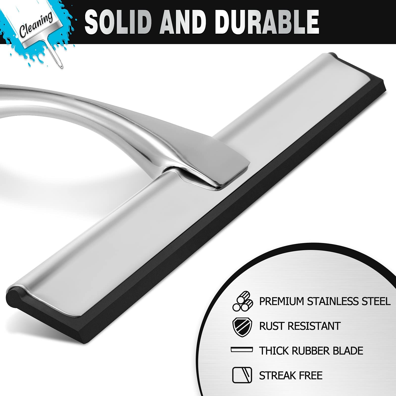 12 Inch Stainless Steel Shower Squeegee Bathroom Glass Doors Mirrors Tiles Car
