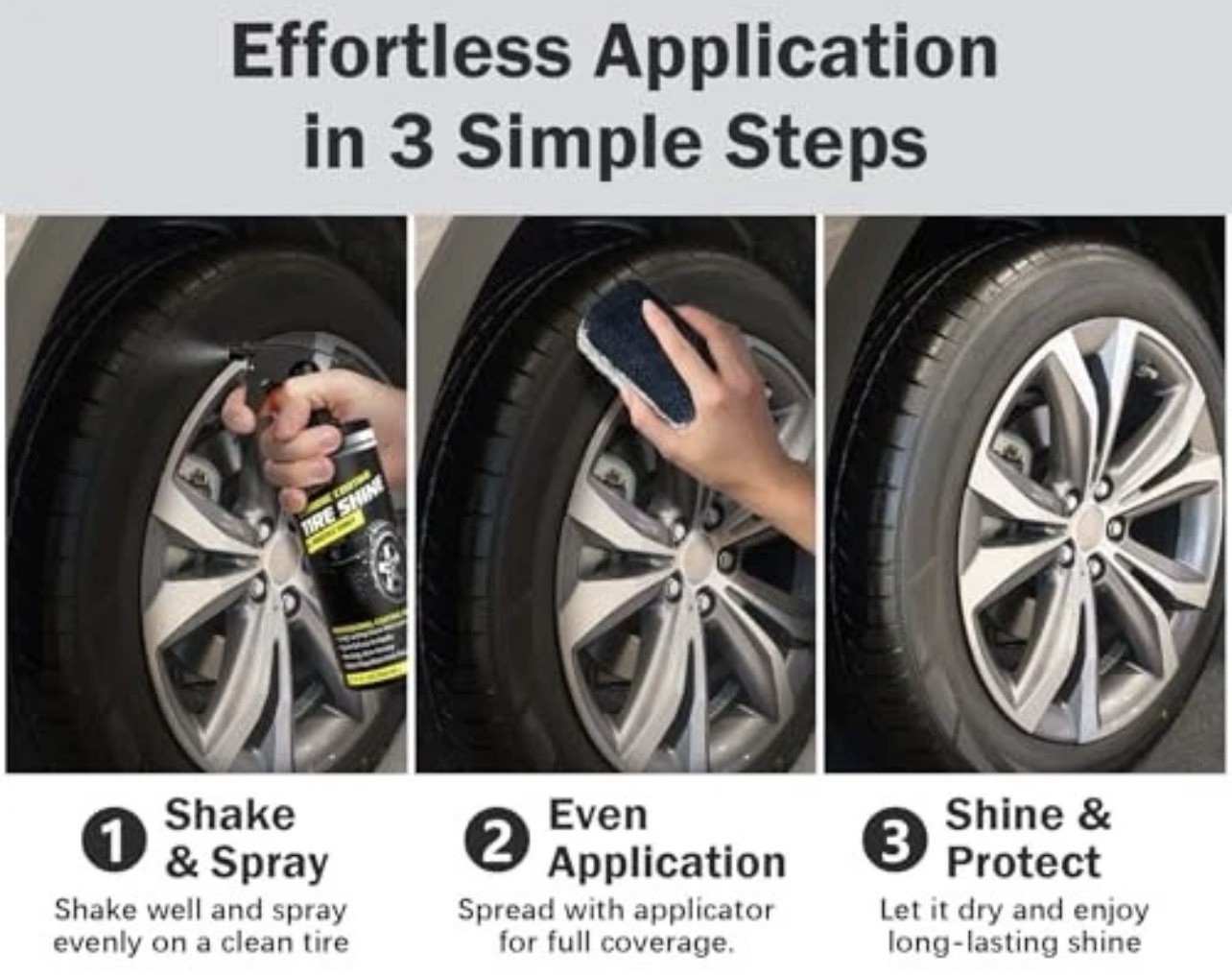 Tire Shine Spray & Dressing – 17.6oz Water-Based Dressing with Applicator Pad |