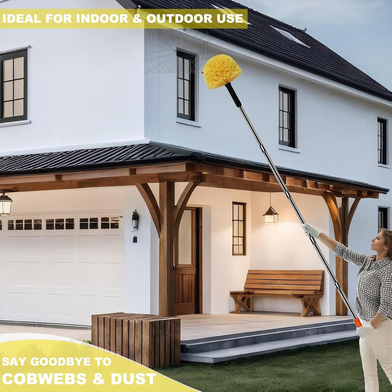 Yellow Twist-On Cobweb Duster Head Brush Efficient Indoor & Outdoor Spider Web