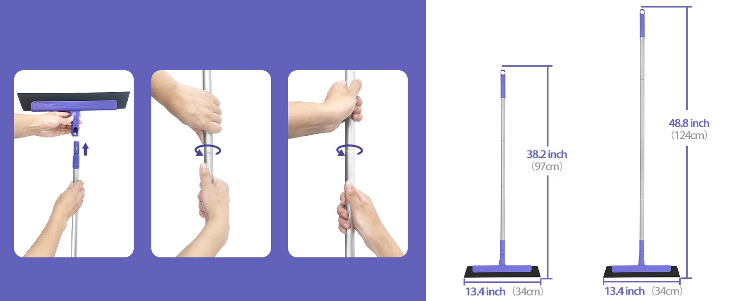 Floor Squeegee with 180° Rotating Head, EVA Foam Blade Squeegee for Floor with