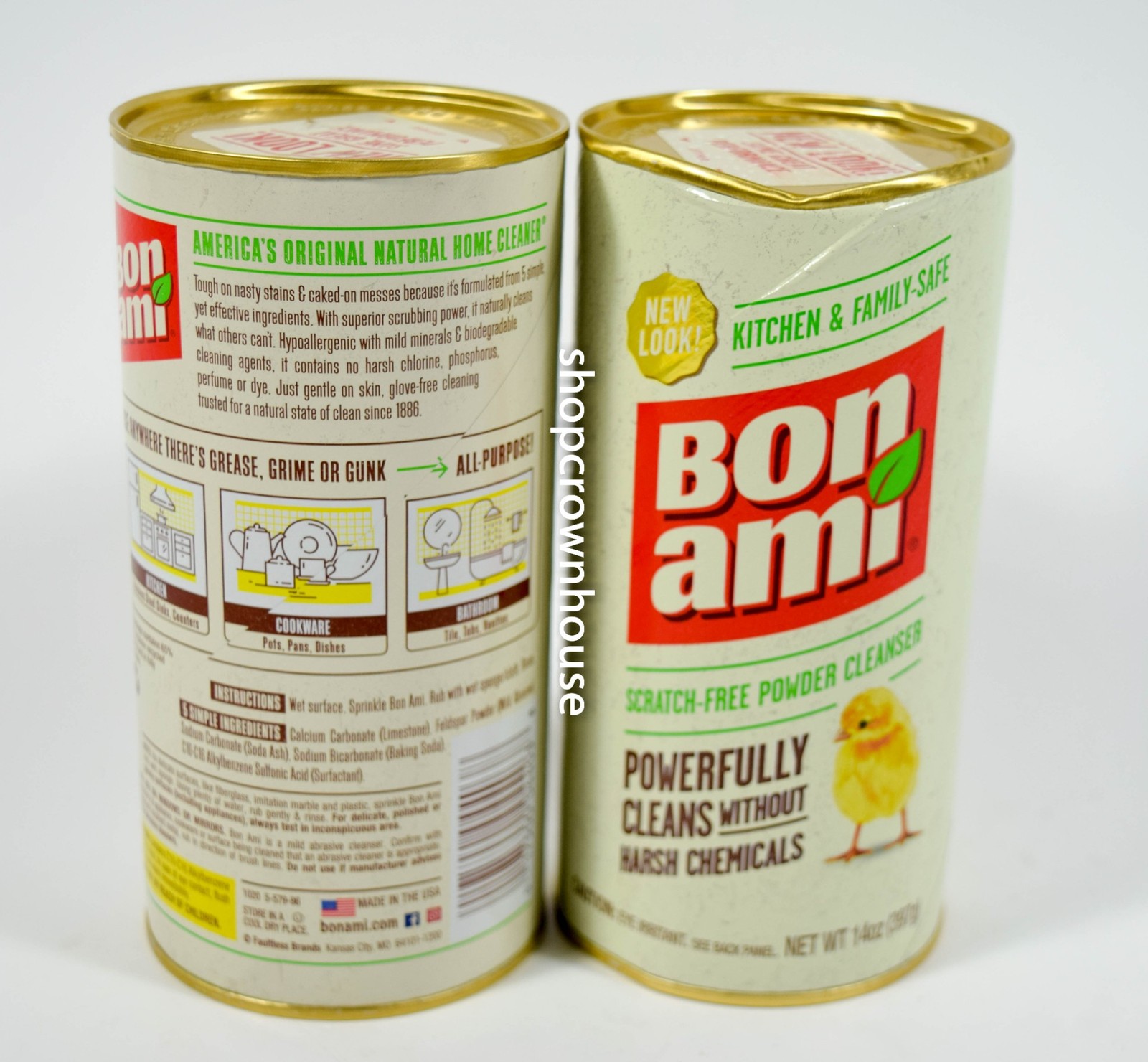 2 Bon Ami Powder Cleanser Non-Scratch for Kitchen Cookware Bath 14 oz canister