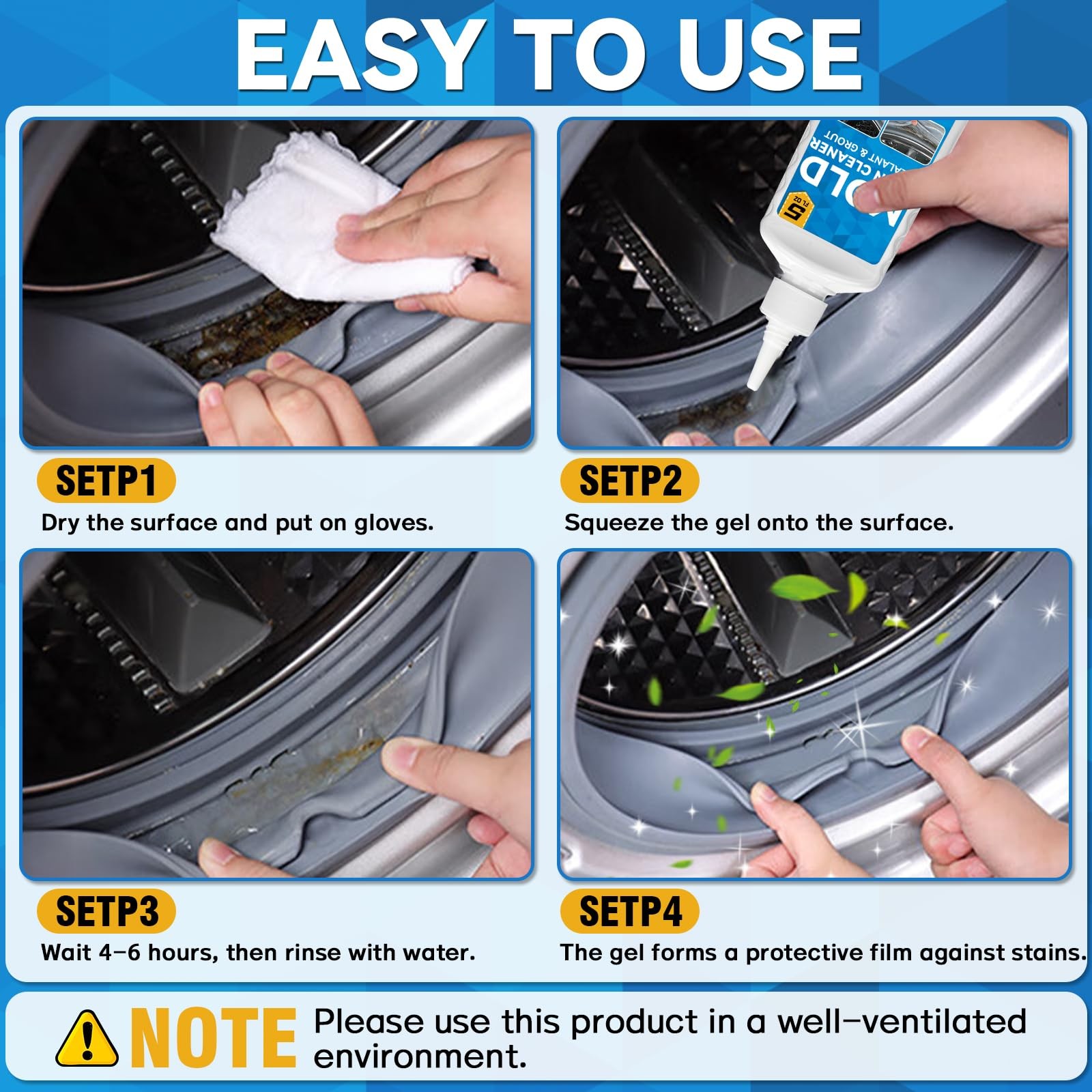 Mold Stain Cleaner, 8 Floz Washing Machine Cleaner Gel with Brush, Household …