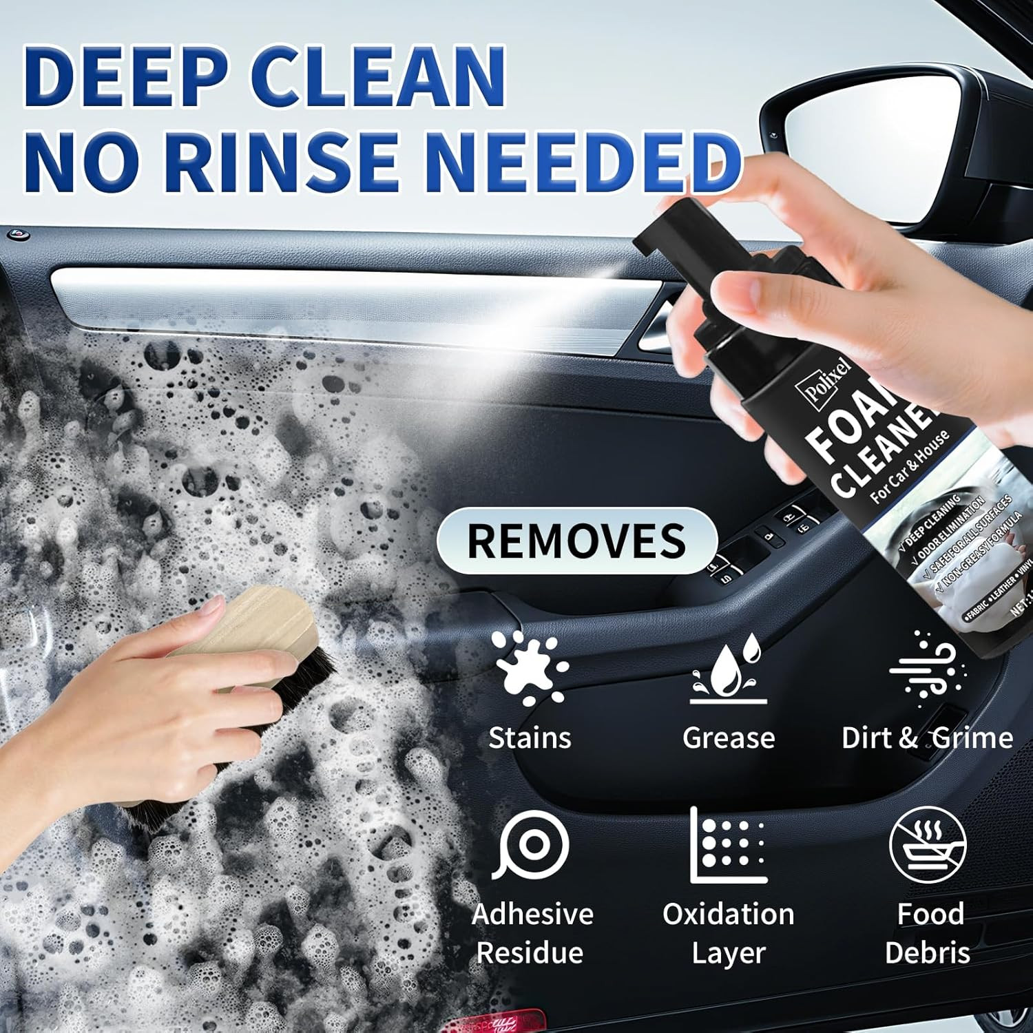 Car Interior Foam Cleaner – Powerful Waterless Carpet Upholstery & Seat Stain Re