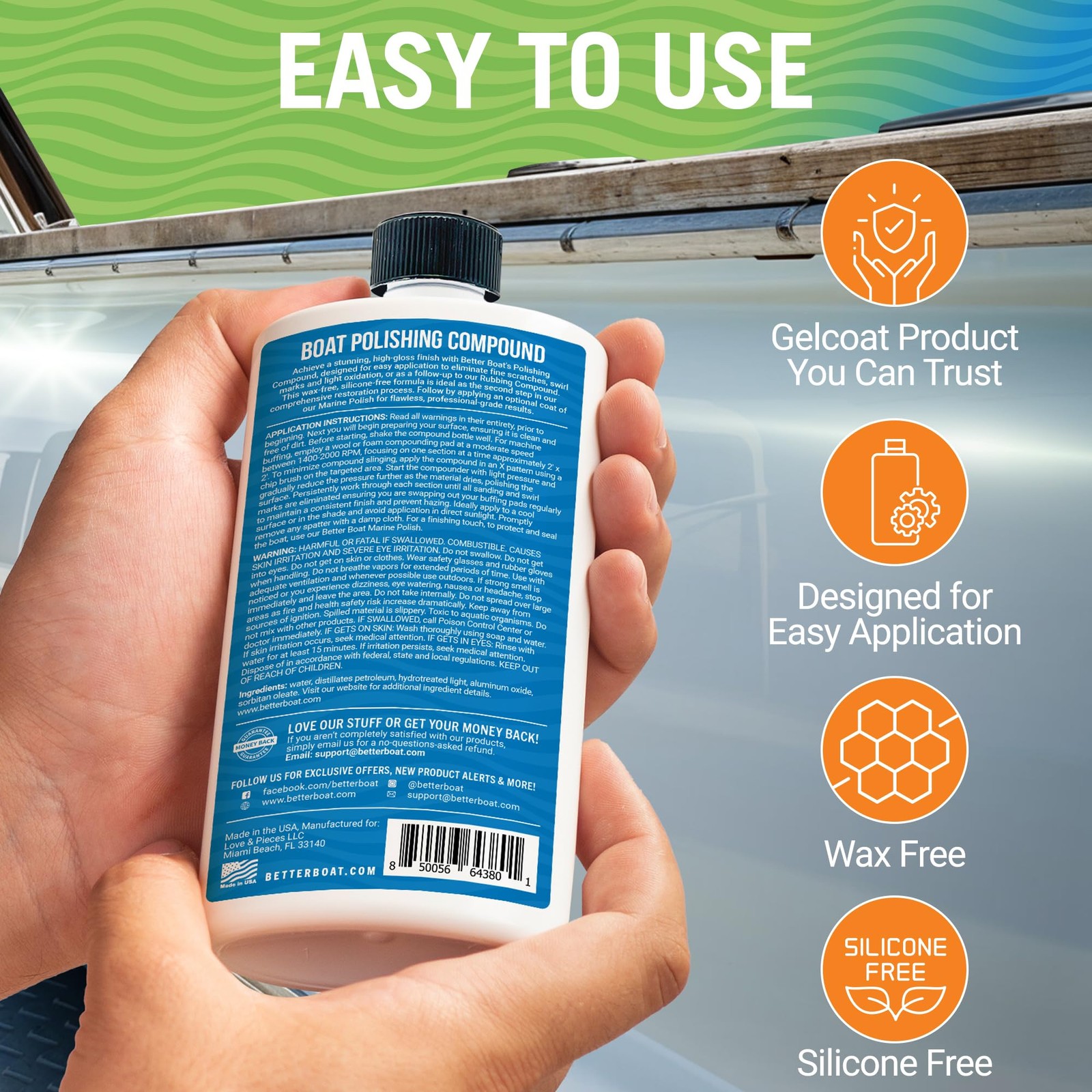 Boat Polishing Compound Gelcoat Restorer, Fiberglass Polish for Boats, Rubbin…