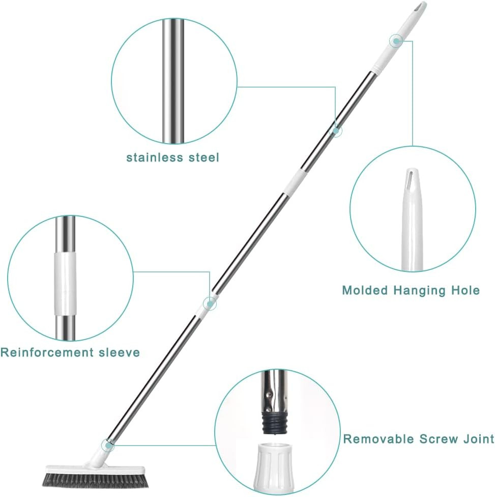 Floor Scrub Brush Bathroom Long Handle Bathtub Push Broom Shower Tile Grout S…