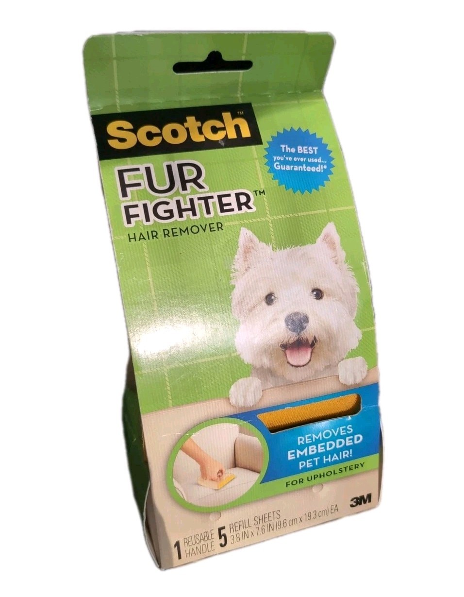 Scotch Fur Fighter Pet Hair Remover Starter Kit Handle & 5 Refill Sheets Cat Dog