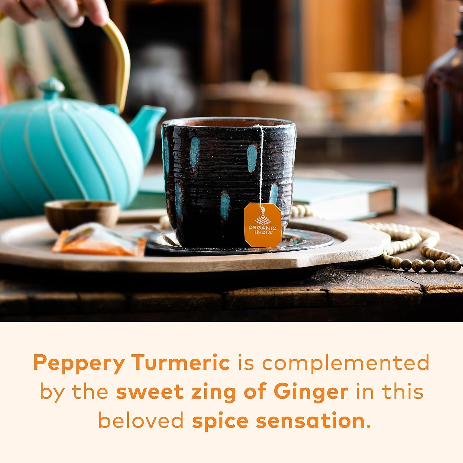 ORGANIC INDIA Tulsi Turmeric Ginger Herbal Tea – Stress Relieving & Harmonizin