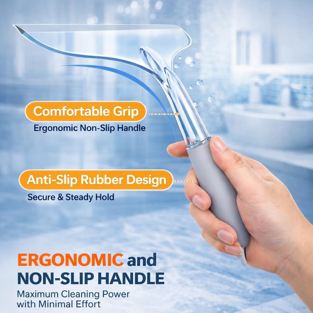 Shower Squeegee for Glass Shower Doors Bathroom Tile Mirror – Streak-Silent
