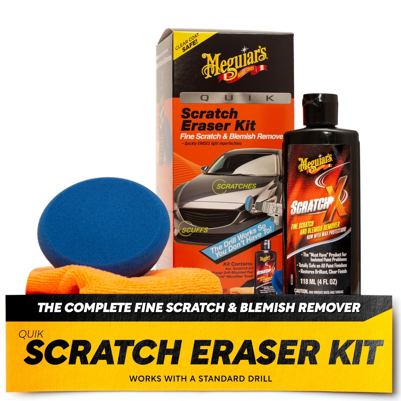 Meguiar’s Quik Scratch Eraser Kit Drill Activated Scratch Remover Car Care Kit