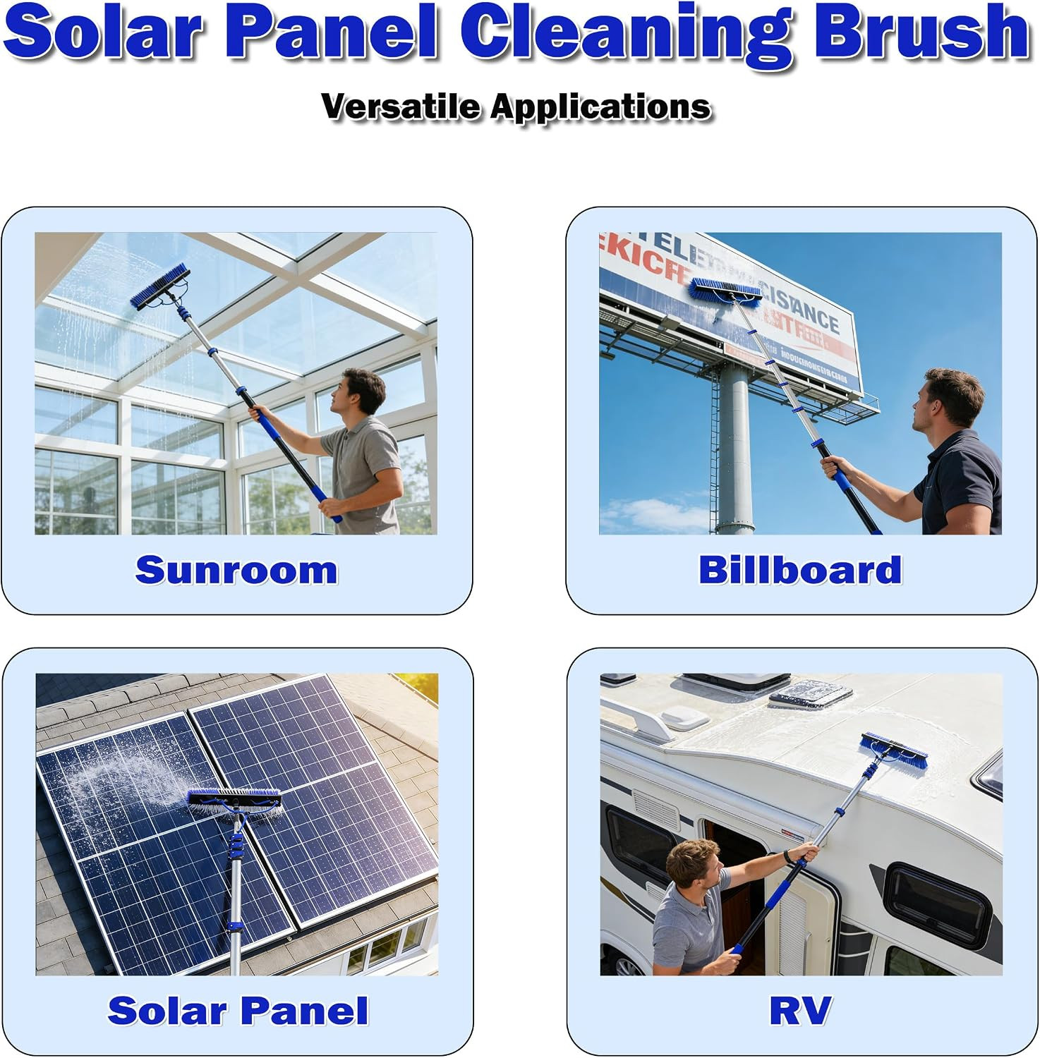 30FT Reach Solar Panel Cleaning Brush Kit with 5-24FT Telescoping Pole, 40FT Hos