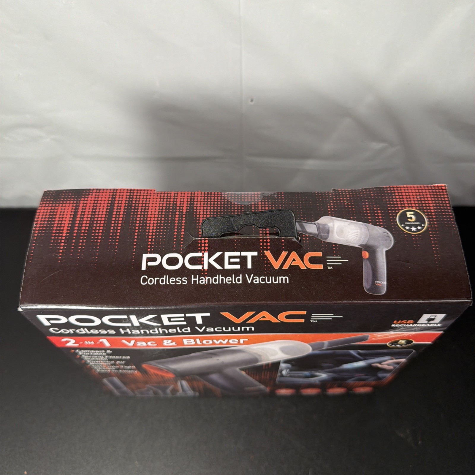 Pocket Vac Cordless Handheld Vacuum, USB Rechargeable