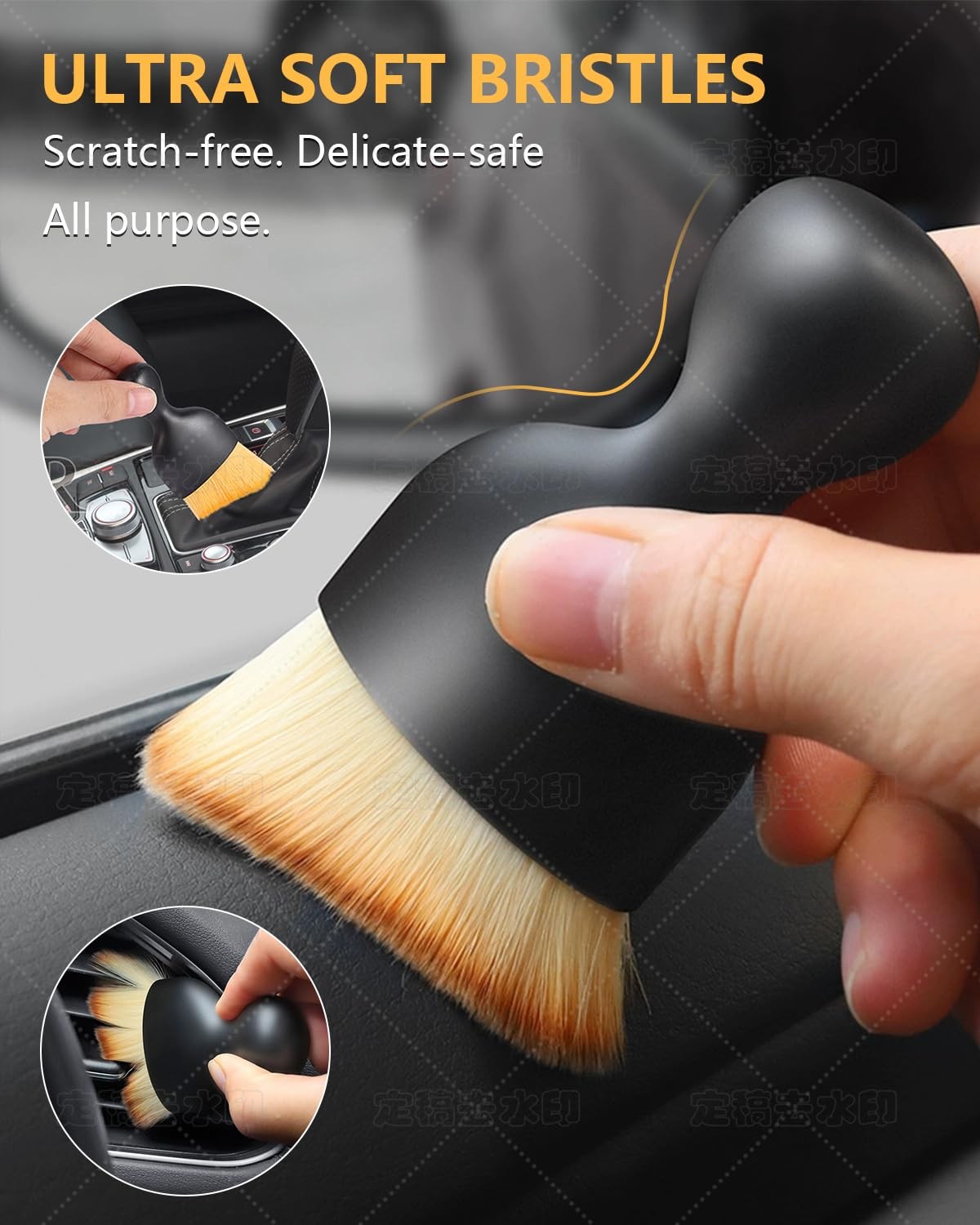 3 PCS Interior Detail Kit – 2 Soft Bristle Brushes & 1 Double Head 2-in-1 Duster