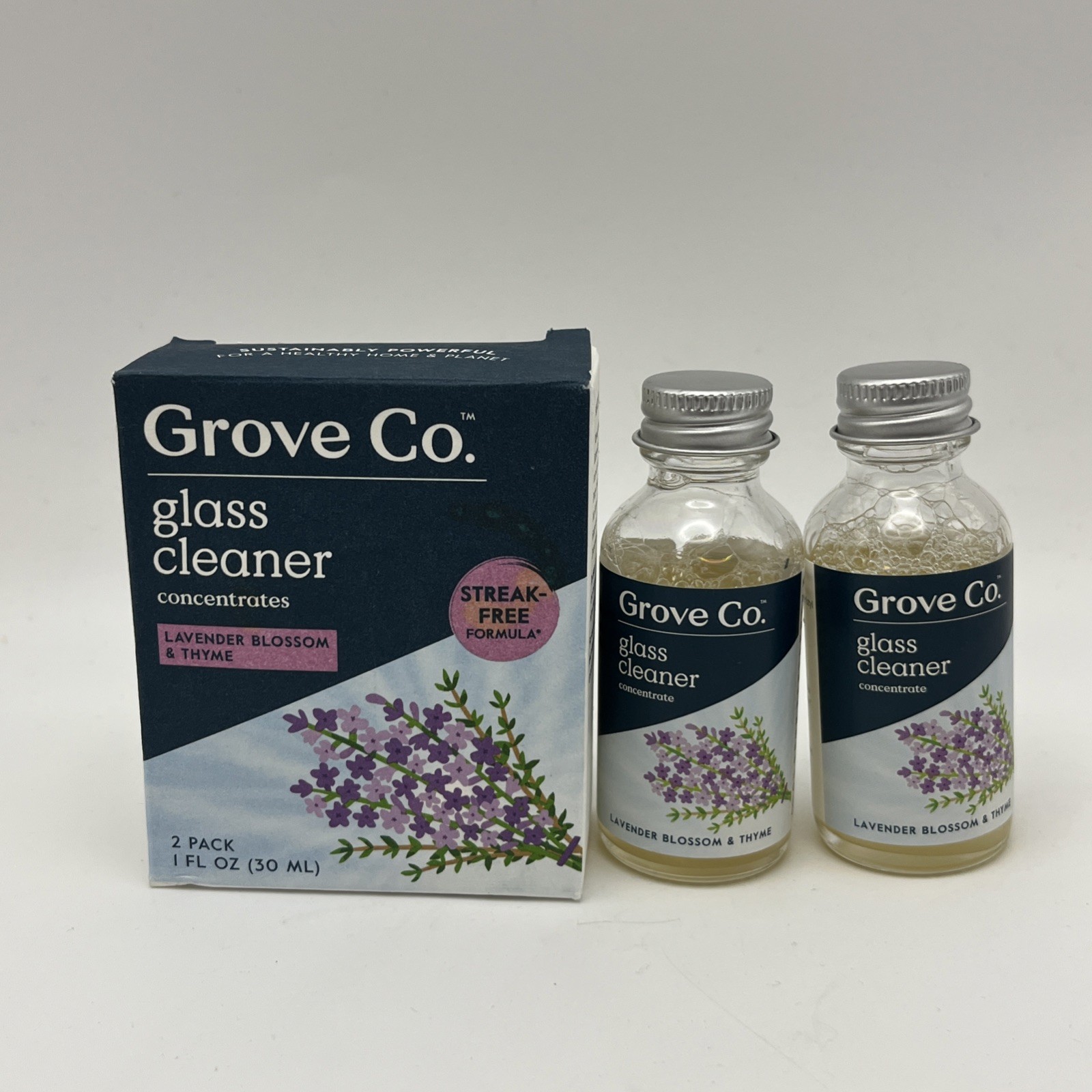 2 Pack Grove Glass Cleaner 1 oz Bottles Lavender & Thyme Concentrate All Natural