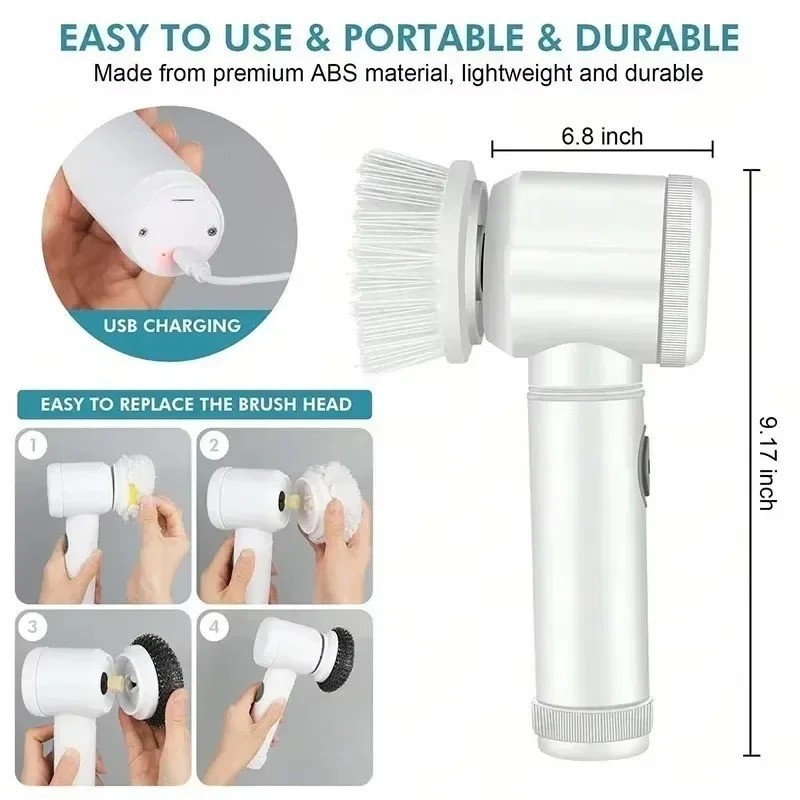 Cordless Spin Scrubber Electric 5-in-1 Brush Rechargeable Cleaner