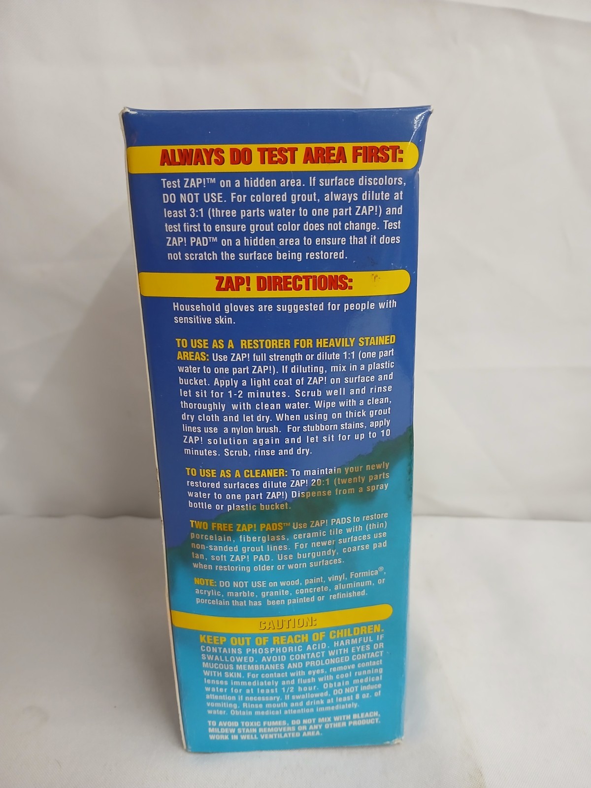 ZAP! ‎Professional Cleaner Porcelain Fiberglass Tile & Grout Restorer 16oz. NEW