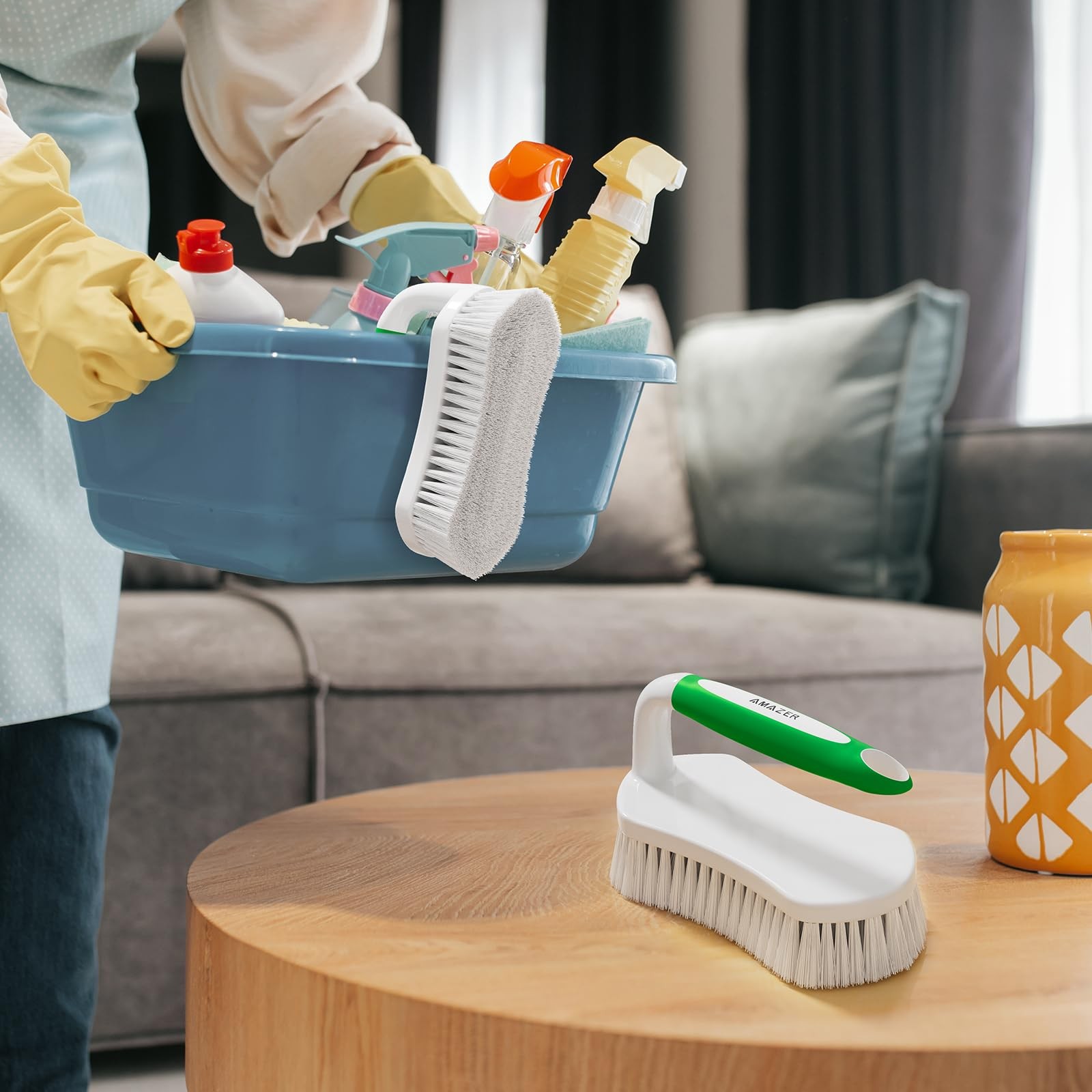 Scrub Brush For Cleaning Comfort Grip Shower Scrubber Stiff Bristles With Handle