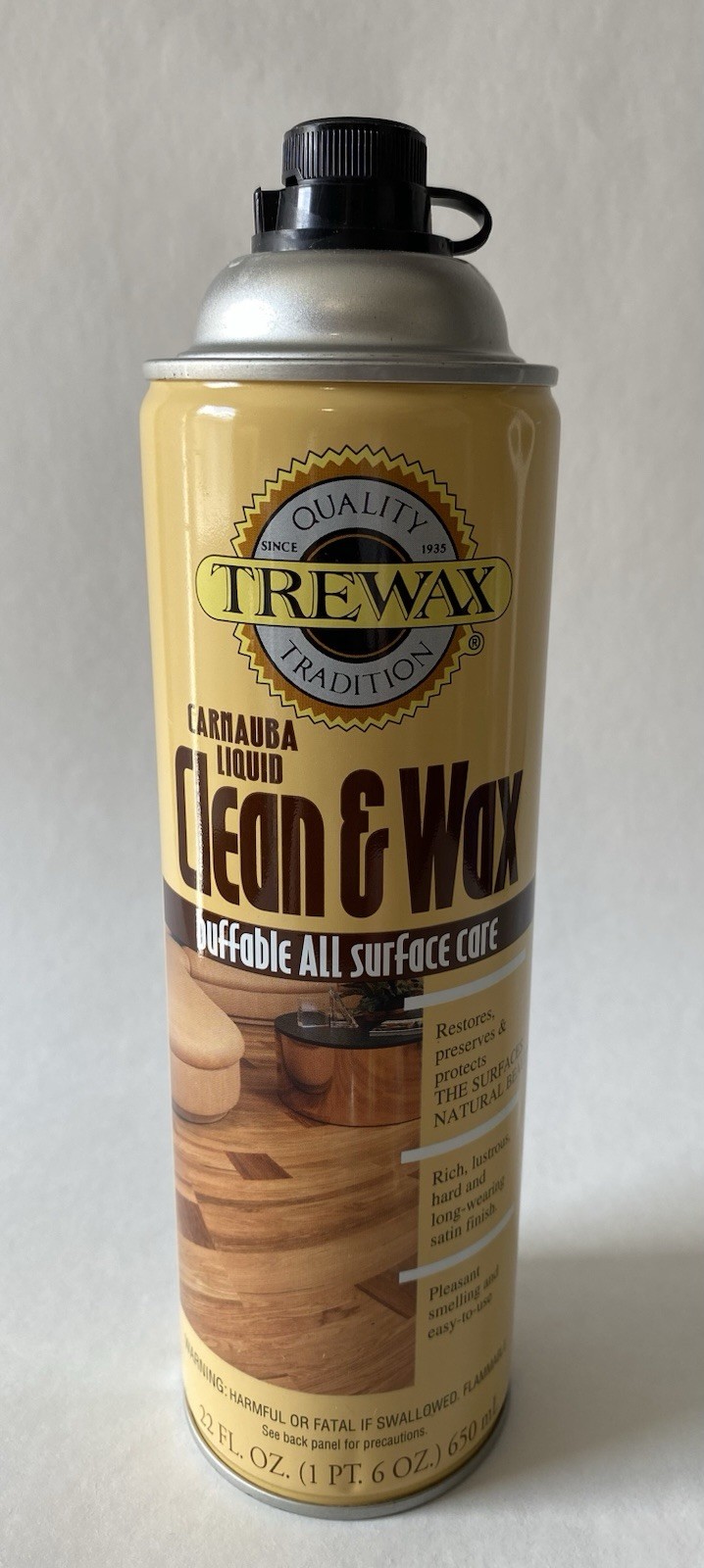 Trewax Clean & Wax Carnauba Liquid Buffable Wood Floor Care 22 Oz Can ~ 95% full