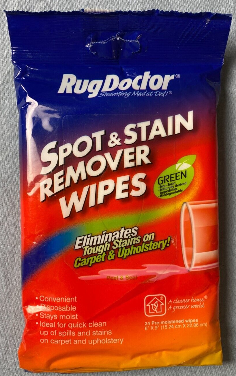 Rug Doctor Spot & Stain Remover Wipes 24 Count Pre-Moistened 6x9in NEW