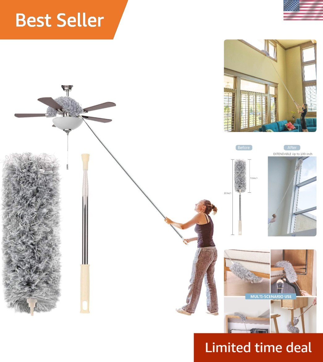Extendable Microfiber Duster 30-100” with Bendable Head for Pristine Cleaning