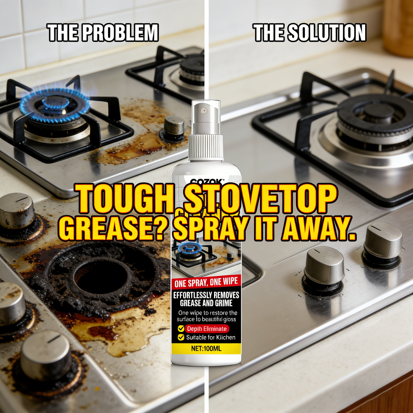 Quick Wipe Kitchen Degreaser – One Spray One Wipe, Restores Shine in Minutes