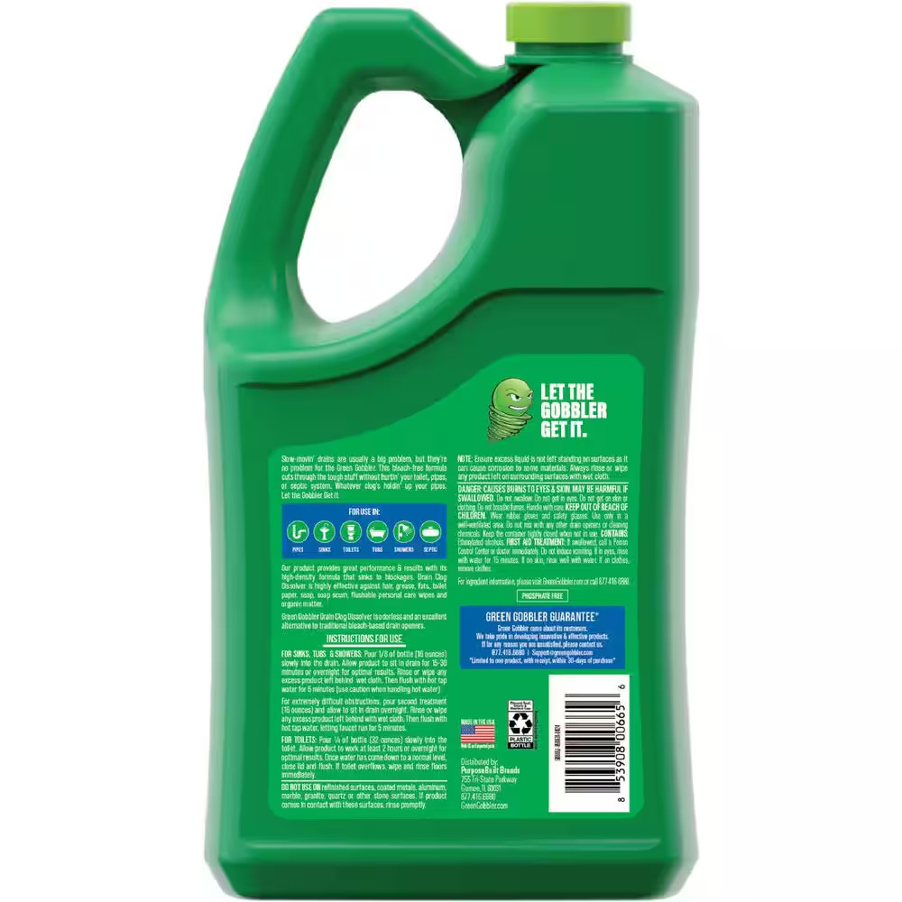 GREEN GOBBLER Drain Cleaner Grease Clog Remover Main Line Opener Toilet 1 Gal