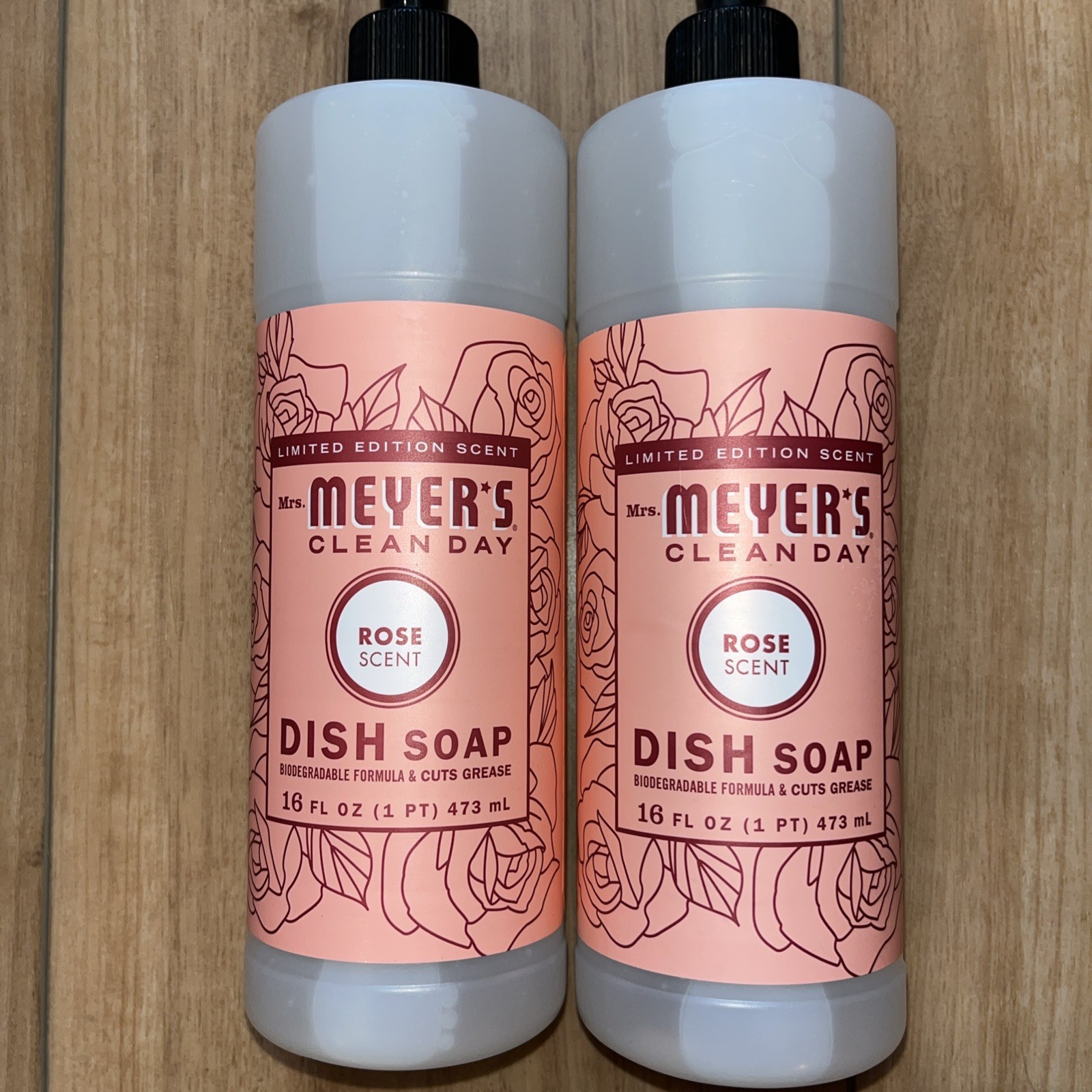 LOT of 2 Mrs Meyers Clean Day Limited Edition ROSE Dish Soap 16 oz each NEW