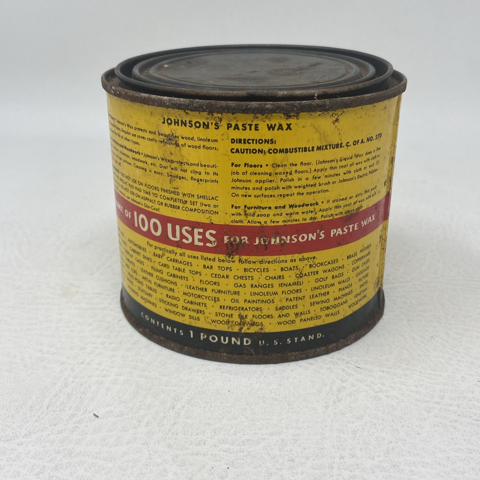 Vintage Johnson’s Paste Wax S.C. Johnson & Son 1 Pound Can 75% FULL Made in USA