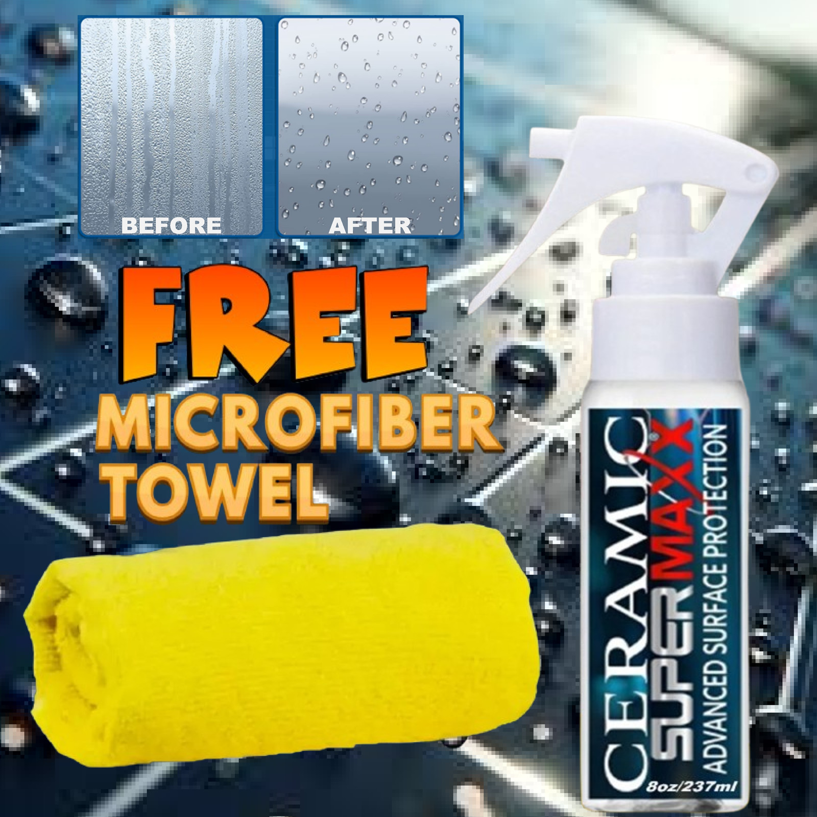 SHOWER GLASS DOOR CLEANER HYDROPHOBIC HARD WATER SPOT RESISTANT CERAMIC COATING
