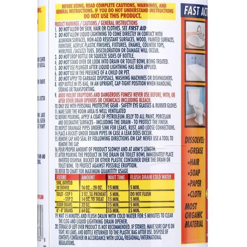 Drain Cleaner 32 Fluid Ounce For Septic Tanks Sink Tubs Toilet