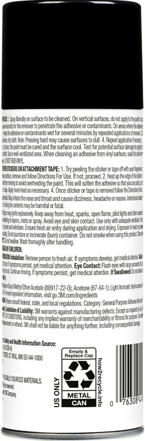 3M Adhesive Remover 12oz Aerosol Quickly Dissolves Adhesive,Tar,Attachment Tape