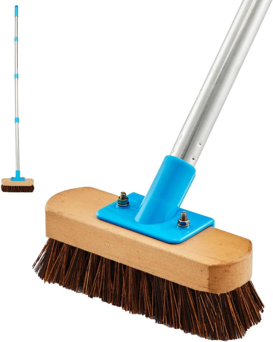 Heavy Duty Deck Brush With Long Handle 60″ Floor Scrub Brush With Stiff Natural
