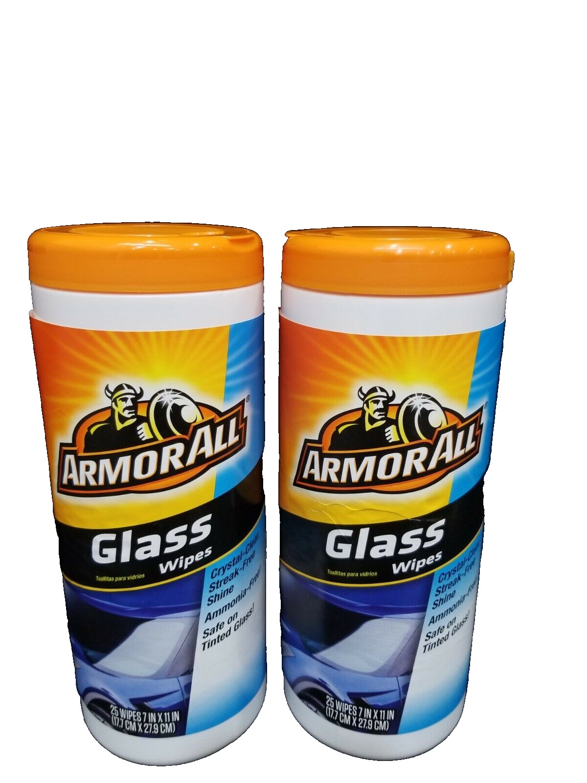 Armor All 10865 Glass Cleaner Wipe Plastic Canister- 25 Sheets ea. *(2-PACK)*