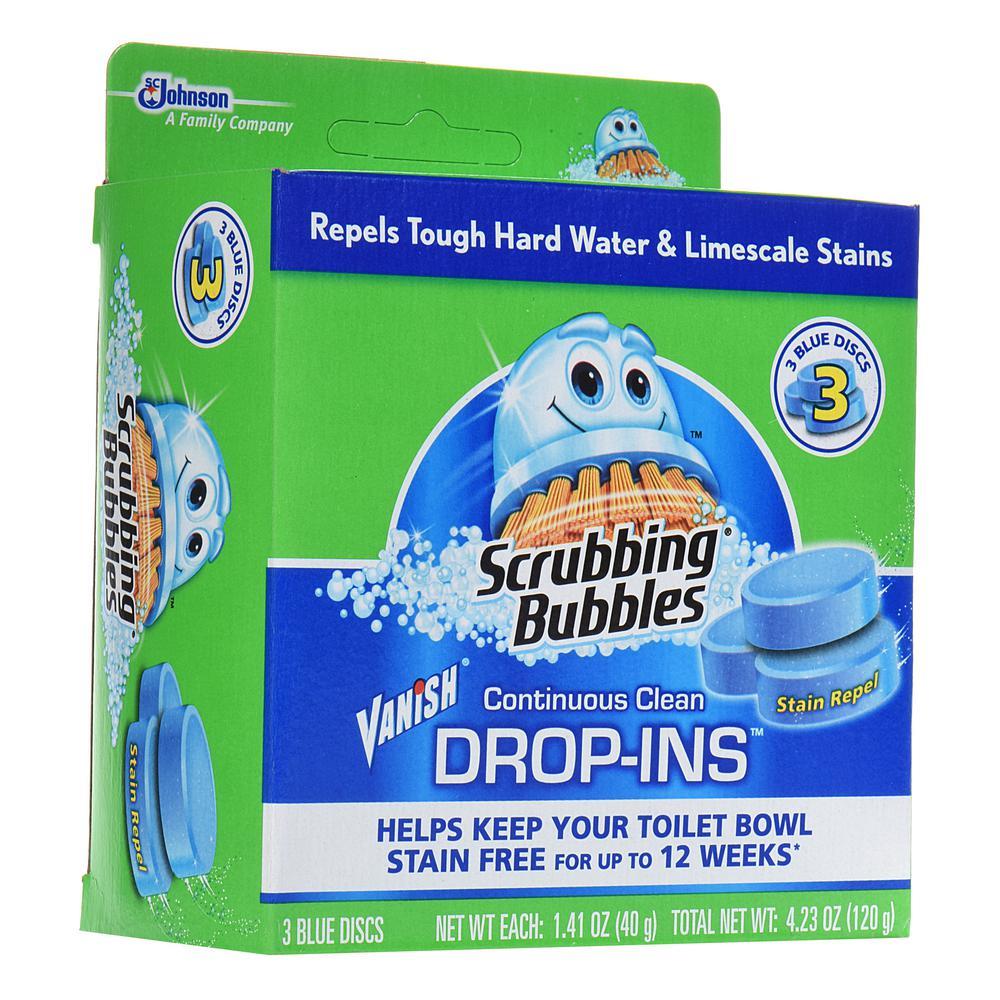 Scrubbing Bubbles CONTINUOUS CLEAN DROP-INS 3-Blue Discs STAIN REPEL Toilet Bowl