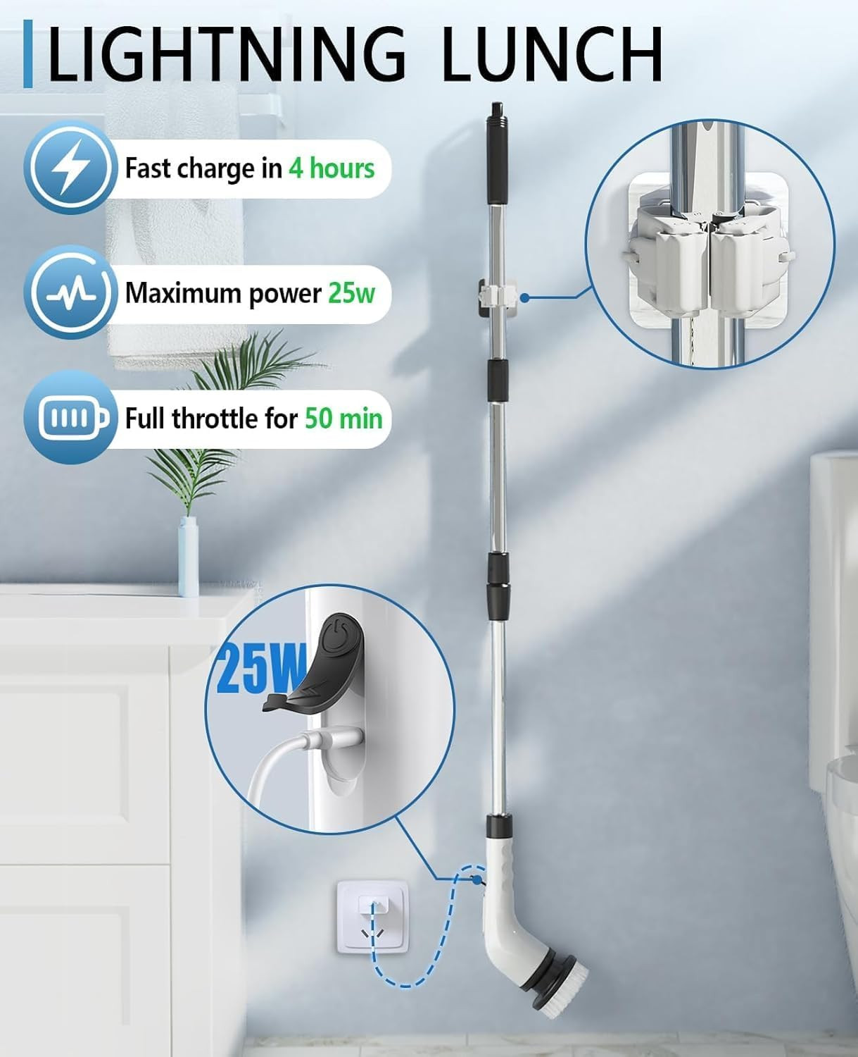 Electric Spin Scrubber for Cleaning Bathroom, Shower Scrubber Cordless Cleaning