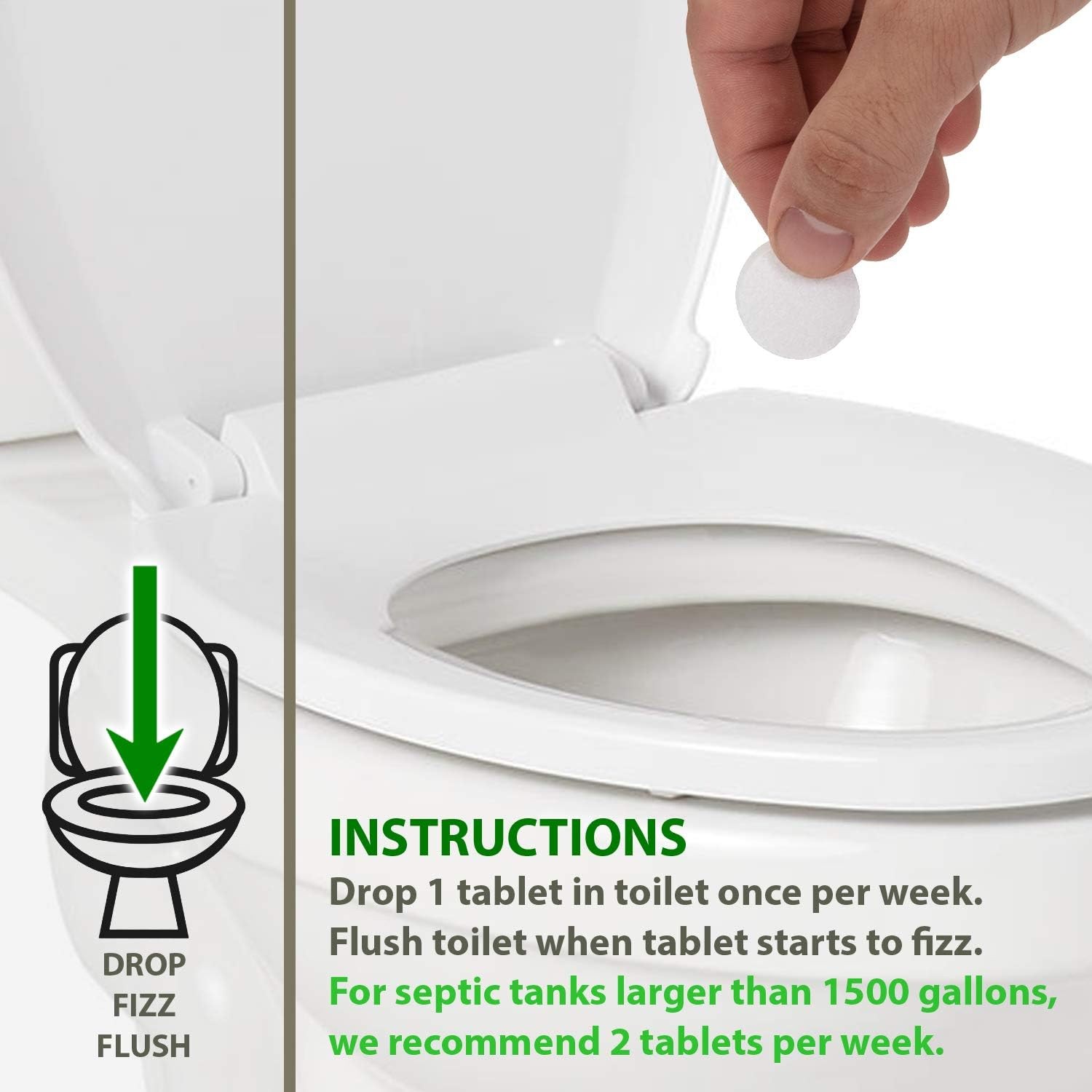 52 Weekly Septic Tank Treatment Fizz Tablets – Easy Flush Bio Toilet Tabs with B