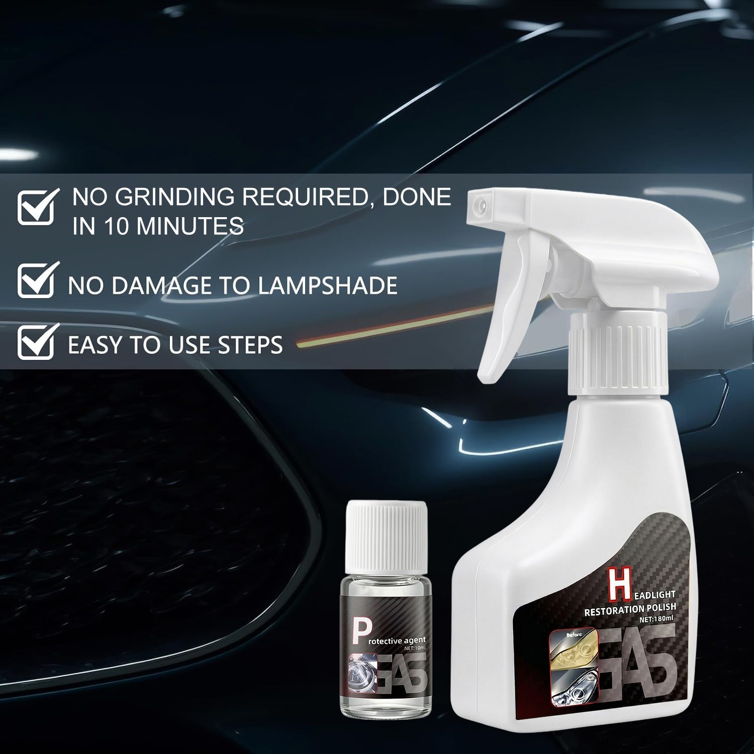 Automotive Headlamp Restoration Fluid Kit 180ml Headlight Polishing Cleaner Kit