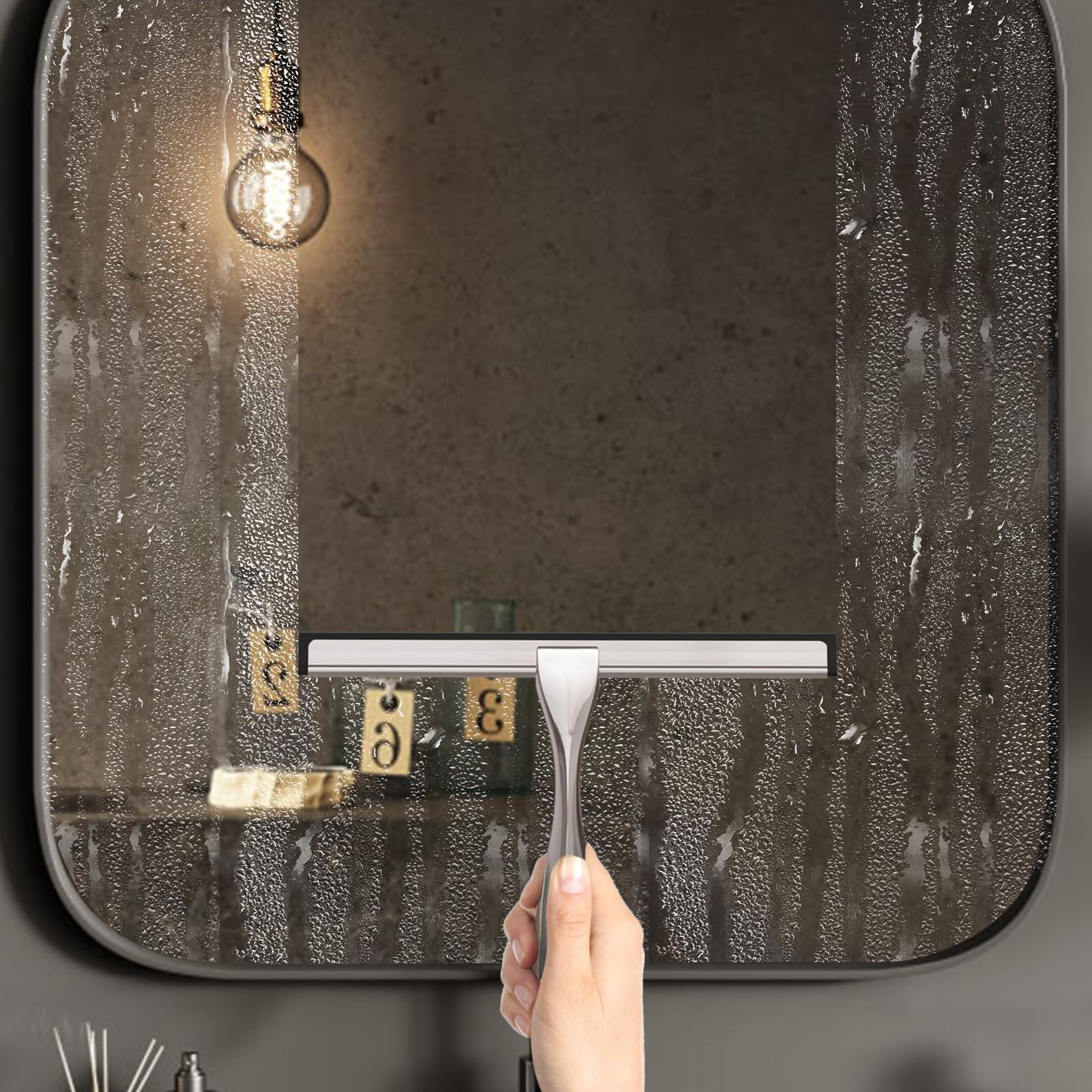 All-Purpose Stainless Steel Shower Squeegee for Glass Doors with Adhesive Hooks