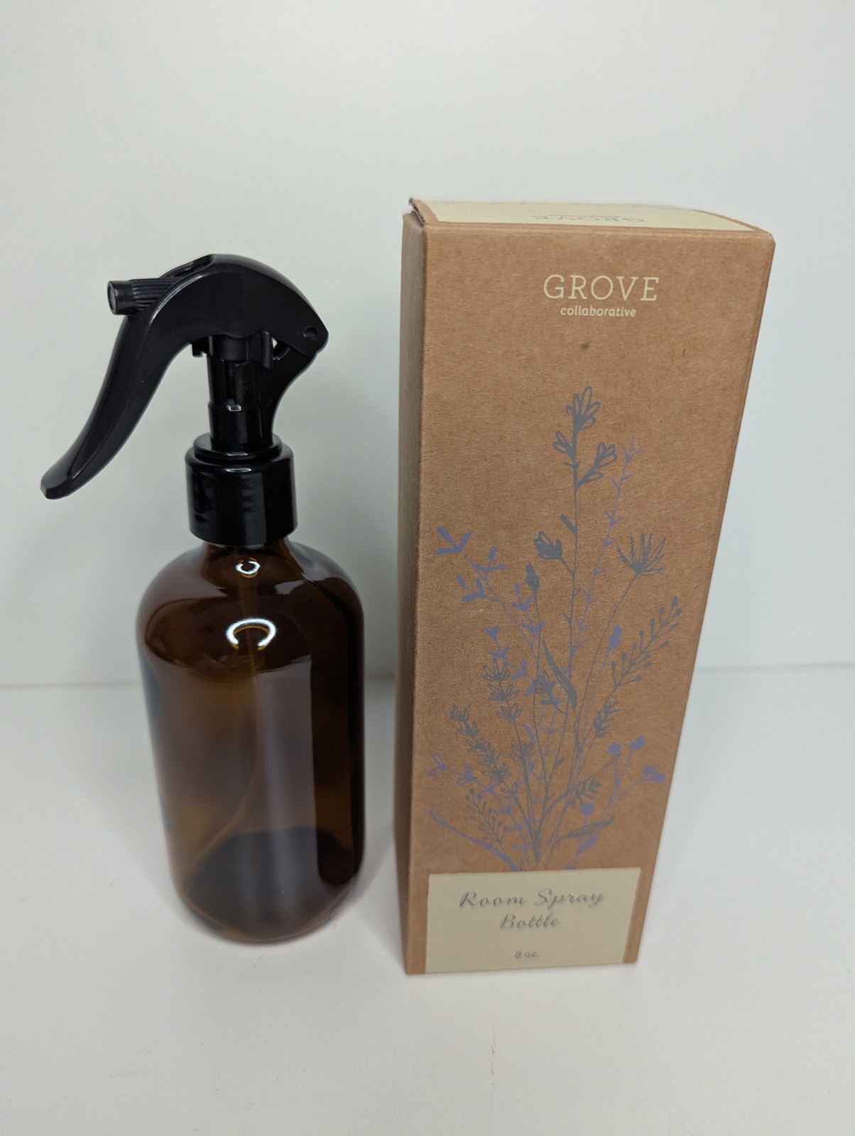 Spray Bottle Refillable 8 Oz Glass Lead-Free Dishwasher Safe By GROVE CO. Brown