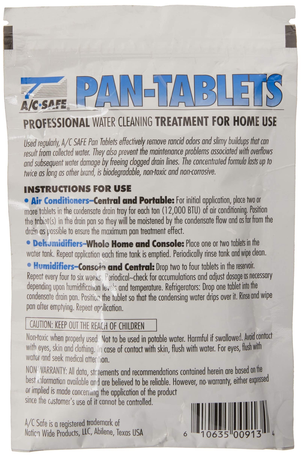 AC Safe Pan Tablets 30 Count Blue Cleaning Agent for Drain Pans Humidifiers