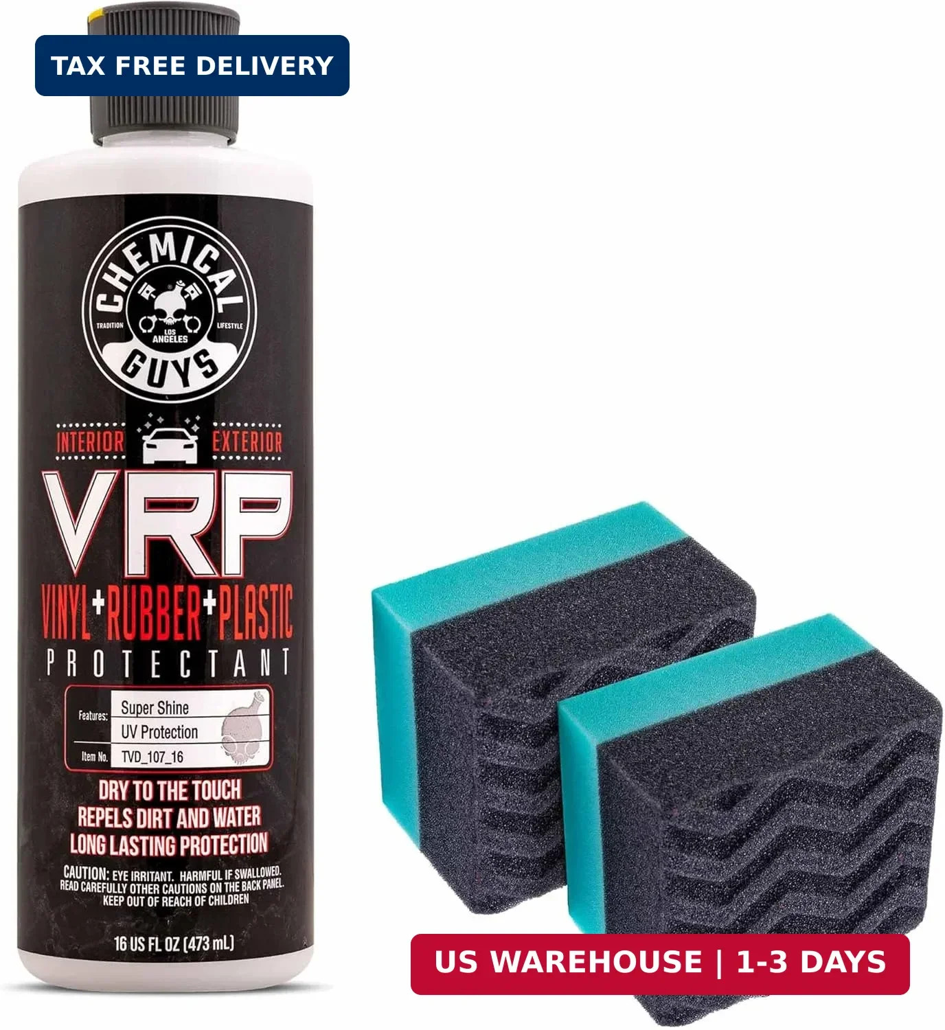 Chemical Guys VRP Protectant & WonderWave Applicators Kit – 16 oz Vinyl, Rubber,