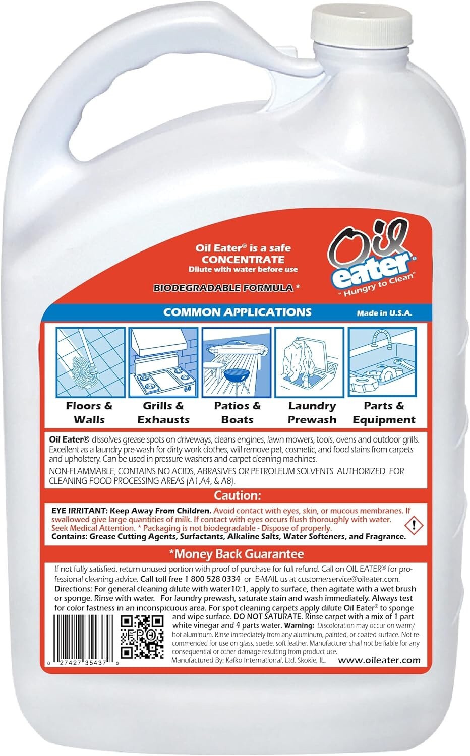 Oil Eater Cleaner Degreaser 1 Gal Color Safe Non Corrosive Concentrated Liquid