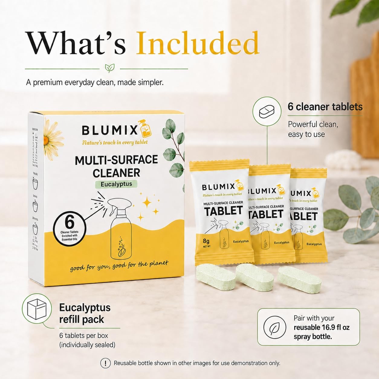 Multi Surface Cleaner Refill Tablets 6 Count Eucalyptus Eco Friendly Biodegradab